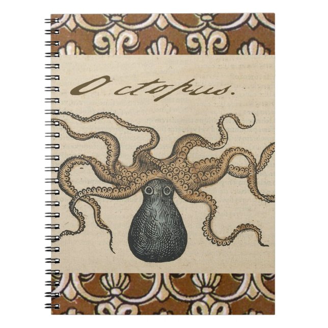Octopus Kraken Vintage Illustration Anteckningsbok (Framsidan)