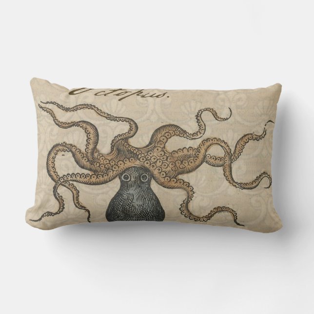 Octopus Kraken Vintage Illustration Lumbarkudde (Framsida)
