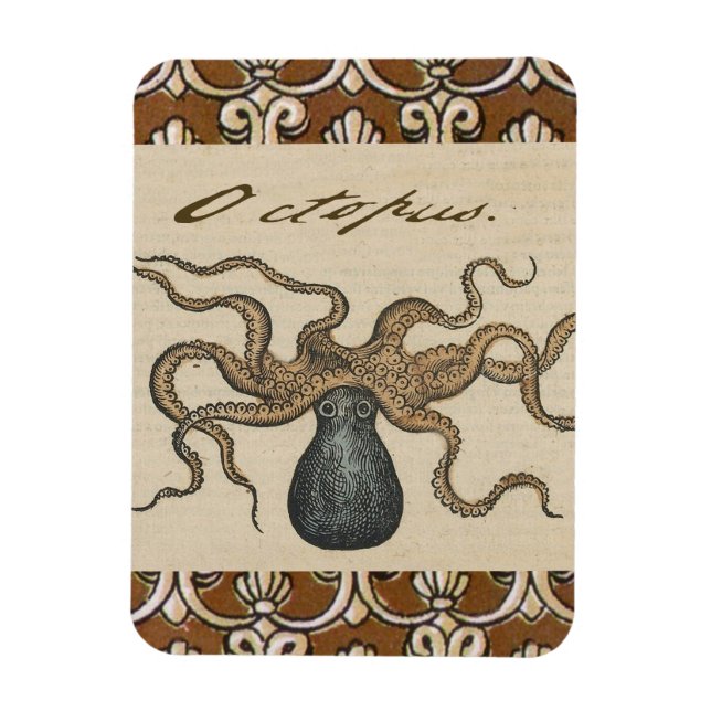 Octopus Kraken Vintage Illustration Magnet (Vertikal)