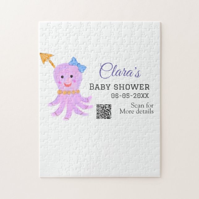 Octopus lila Blue Vattencolor babdusch sea ani Pussel (Vertikal)