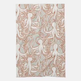 Octopus Line Art | Modern Coastal (Orange & Gray) Kökshandduk