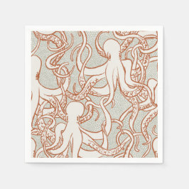 Octopus Line Art | Napkins (Orange & Gray) Pappersservett