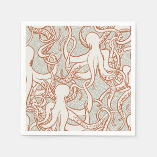 Octopus Line Art | Napkins (Orange & Gray) Pappersservett