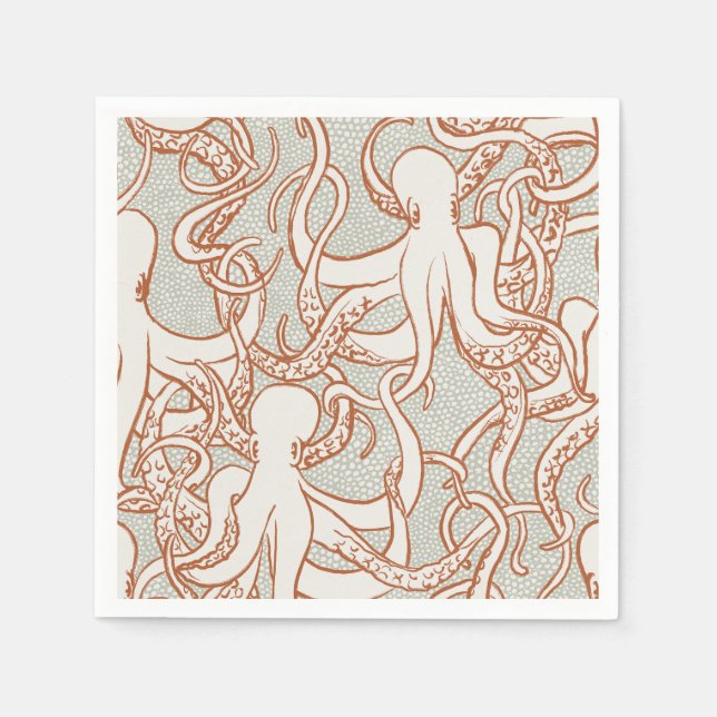 Octopus Line Art | Napkins (Orange & Gray) Pappersservett (Framsidan)