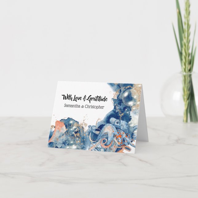 Octopus marinblått orange bröllop tack vare strand (Framsida)