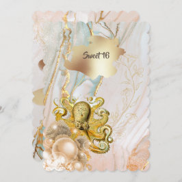 Octopus Marine guld elegant Quinceanera party Inbjudningar