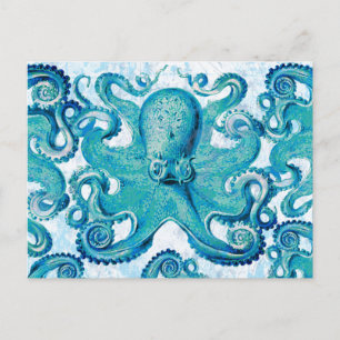 Octopus Marine Life Ocean Animals Beach Nautical Vykort