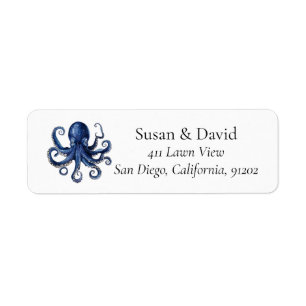 Octopus Marine Life Returadress Etikett