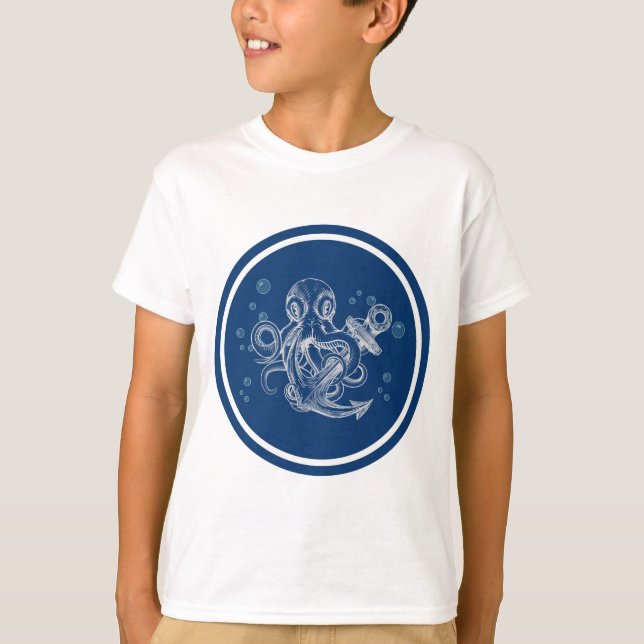 Octopus med ankare t shirt (Framsida)