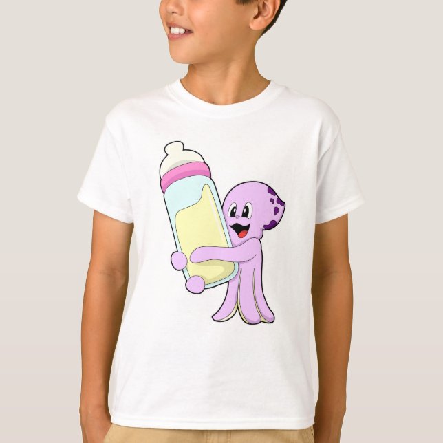 Octopus med Baby flaska Mjölk T Shirt (Framsida)
