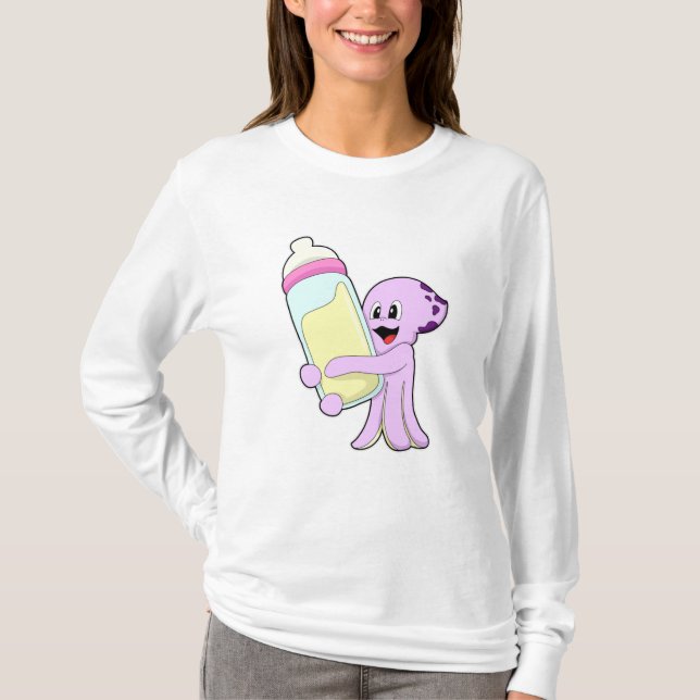 Octopus med Baby flaska Mjölk T Shirt (Framsida)