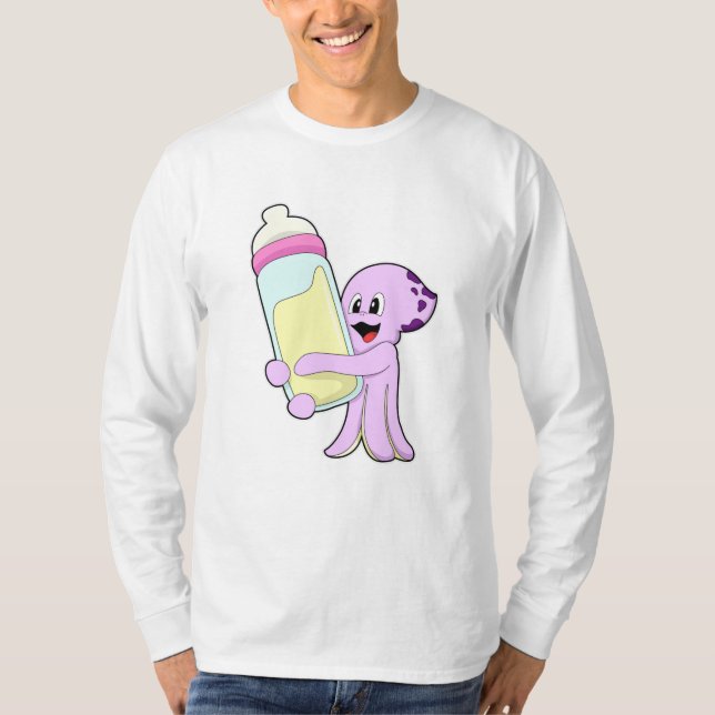 Octopus med Baby flaska Mjölk T Shirt (Framsida)