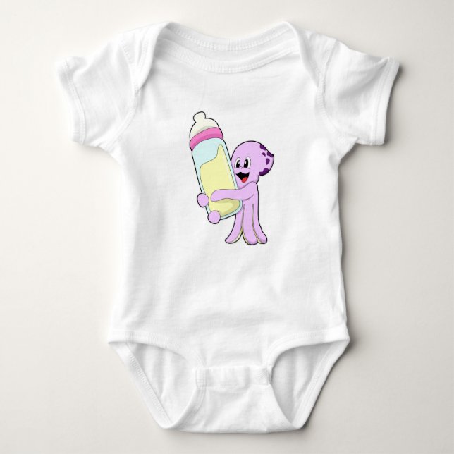 Octopus med Baby flaska Mjölk T Shirt (Framsida)