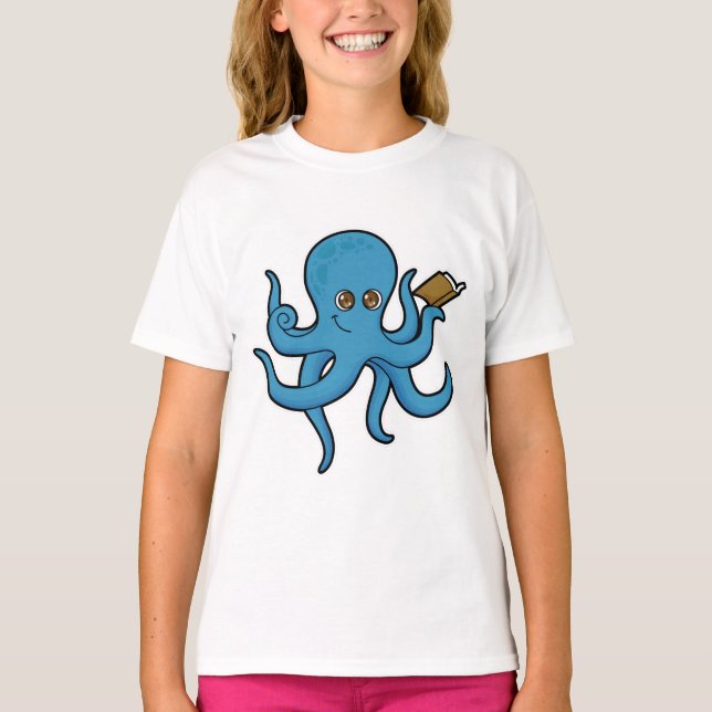 Octopus med Bok T Shirt (Framsida)