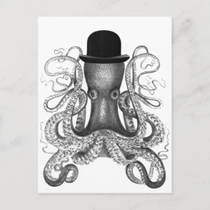 Octopus med Bowlareare värme, Vintage, Octopus Art Vykort