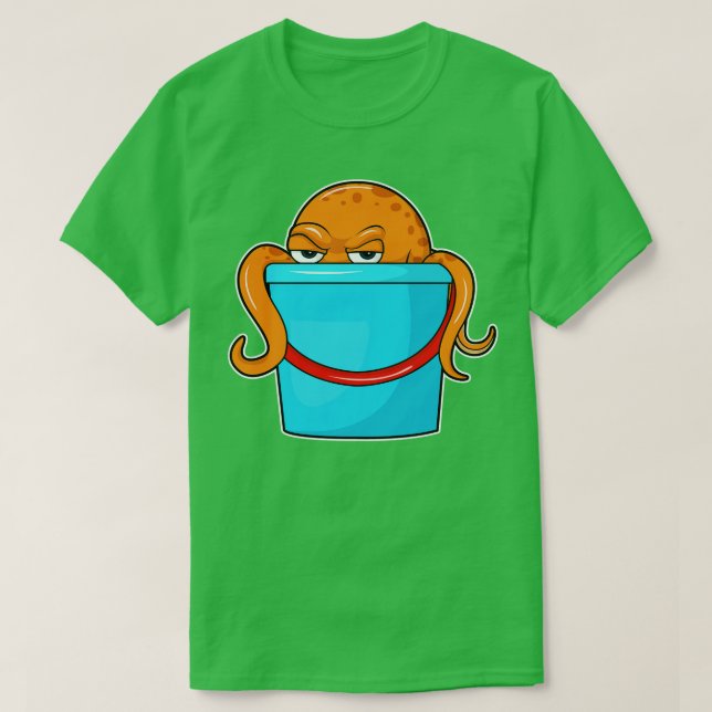 Octopus med Bucket T Shirt (Design framsida)
