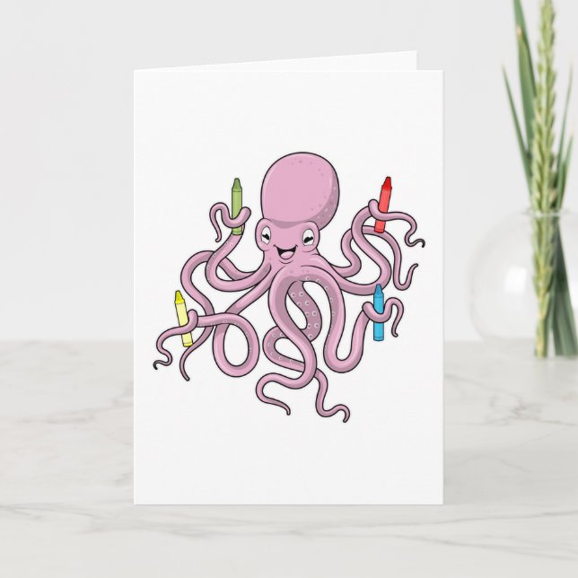 Octopus med Crayon Kort (Framsida)