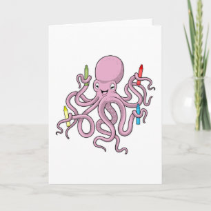 Octopus med Crayon Kort