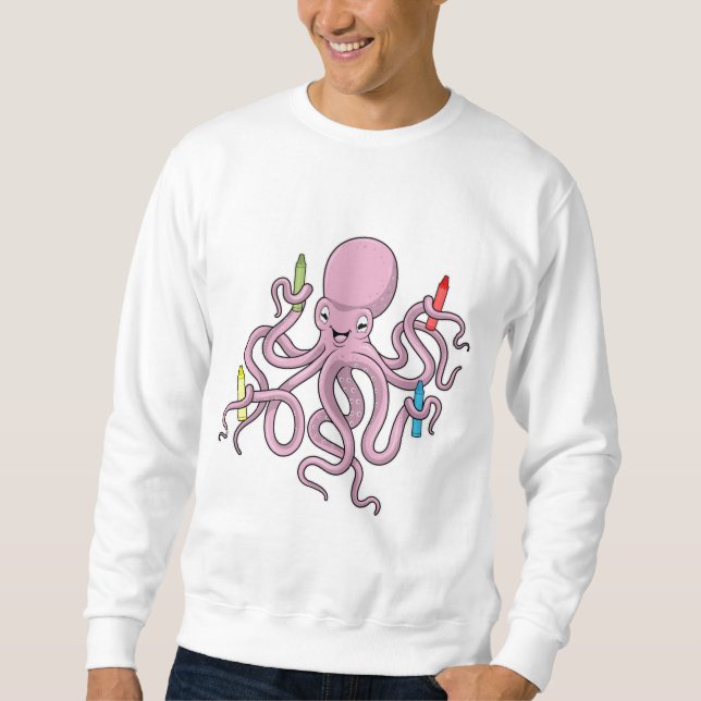 Octopus med Crayon Lång Ärmad Tröja (Framsida)