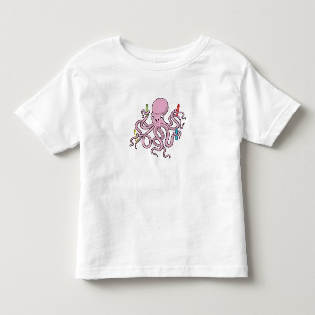 Octopus med Crayon T Shirt (Framsida)