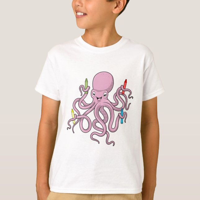Octopus med Crayon T Shirt (Framsida)
