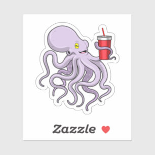 Octopus med drickande mugg klistermärken