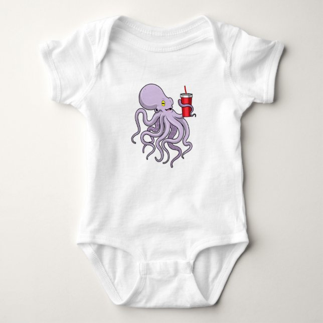 Octopus med drickande mugg t shirt (Framsida)