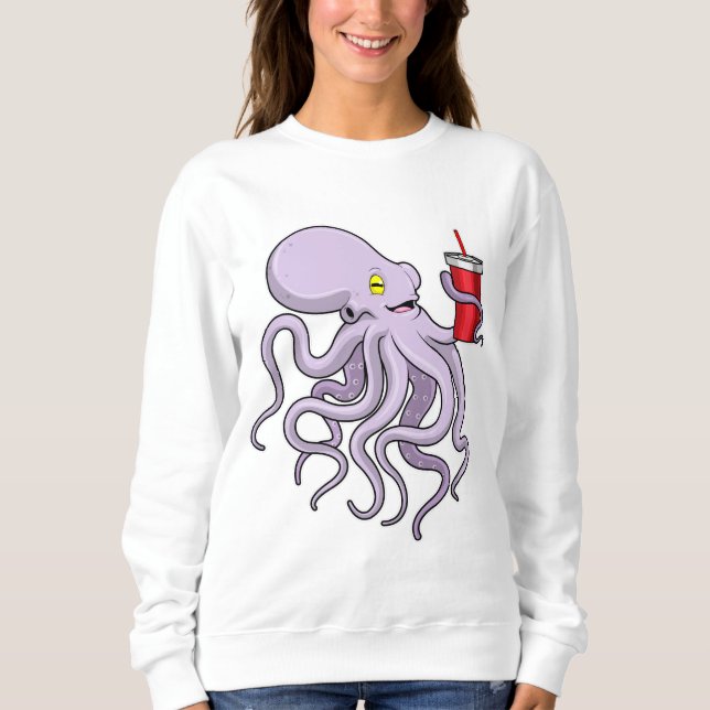 Octopus med drickande mugg t shirt (Framsida)