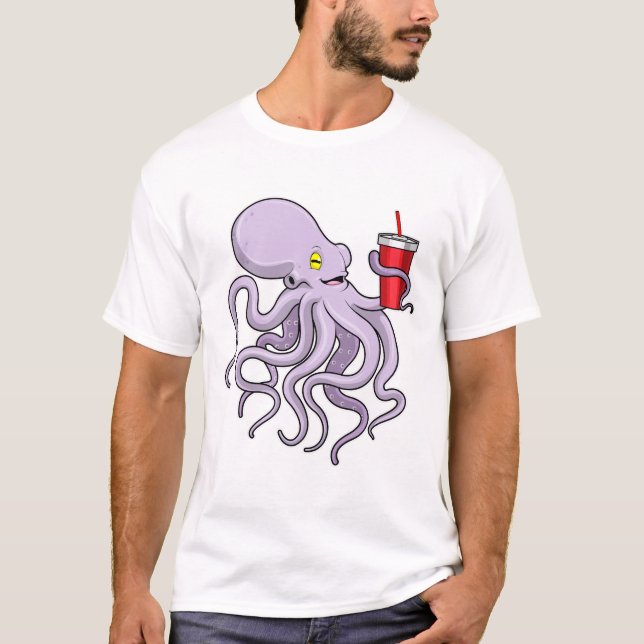 Octopus med drickande mugg t shirt (Framsida)