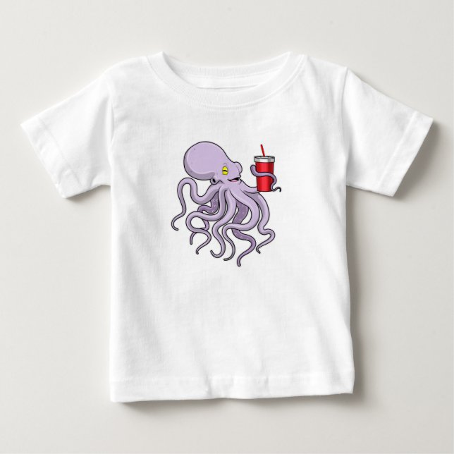 Octopus med drickande mugg t shirt (Framsida)