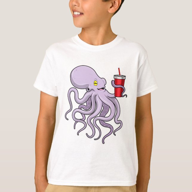 Octopus med drickande mugg t shirt (Framsida)
