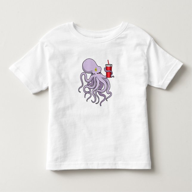 Octopus med drickande mugg t shirt (Framsida)