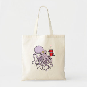 Octopus med drickande mugg tygkasse