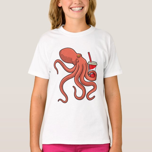 Octopus med dryck t shirt (Framsida)
