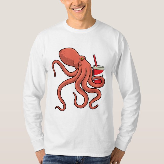 Octopus med dryck t shirt (Framsida)