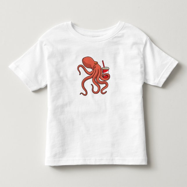 Octopus med dryck t shirt (Framsida)