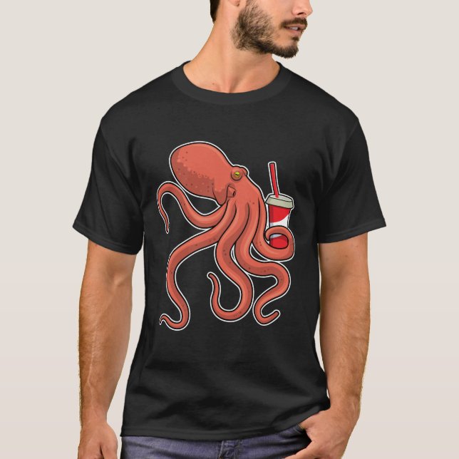Octopus med dryck t shirt (Framsida)