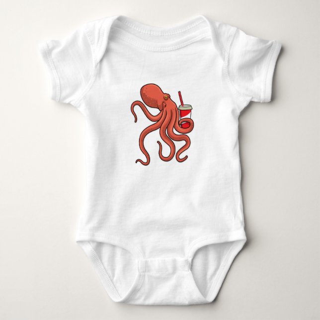 Octopus med dryck t shirt (Framsida)