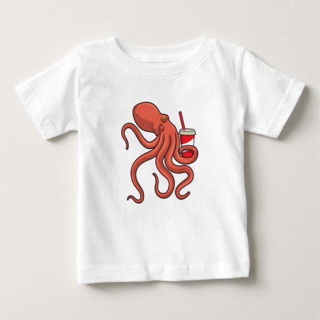 Octopus med dryck t shirt (Framsida)