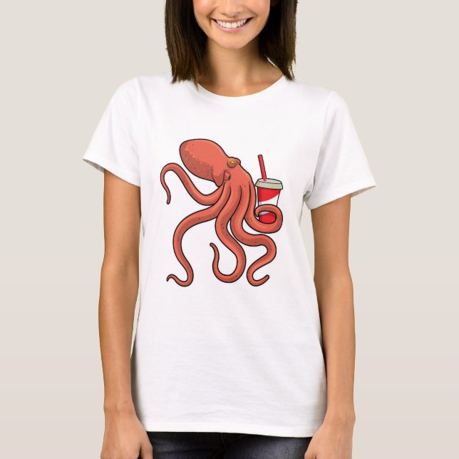 Octopus med dryck t shirt (Framsida)