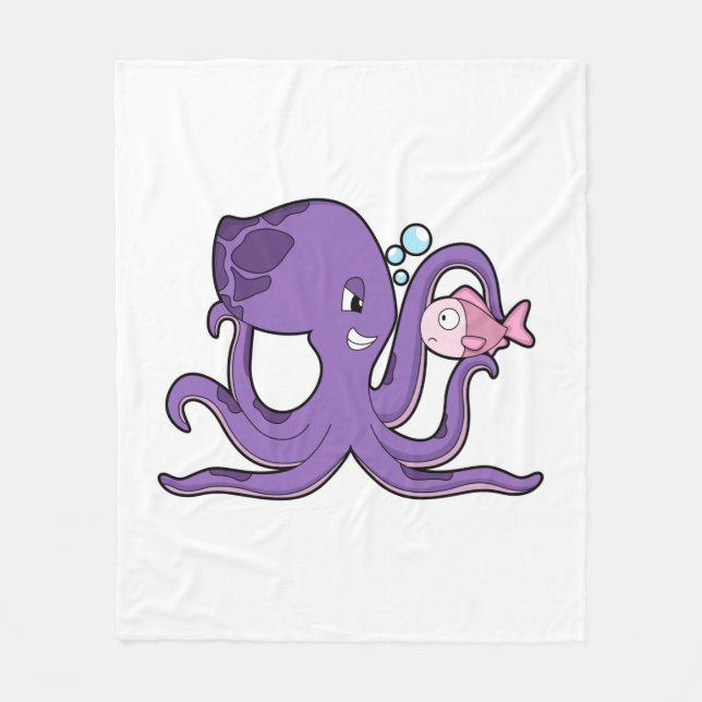 Octopus med Fish.PNG Fleecefilt (Framsidan)