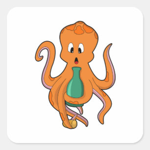 Octopus med Flaska.PNG Fyrkantigt Klistermärke