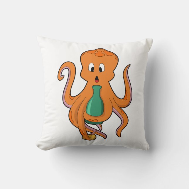 Octopus med Flaska.PNG Kudde (Framsida)