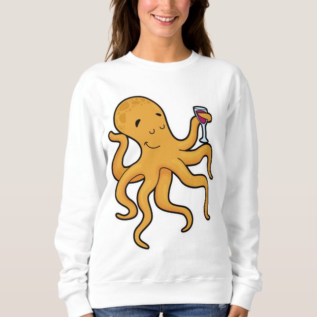 Octopus med glas av juicer t shirt (Framsida)