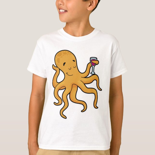 Octopus med glas av juicer t shirt (Framsida)