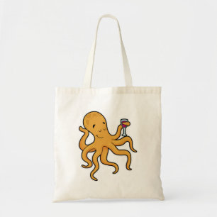 Octopus med glas av juicer tygkasse