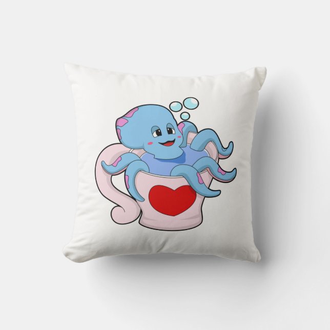 Octopus med Heart Kopp.PNG Kudde (Framsida)