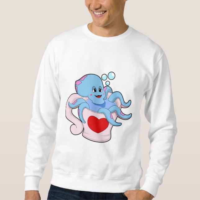 Octopus med Heart Kopp.PNG Lång Ärmad Tröja (Framsida)