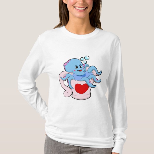 Octopus med Heart Kopp.PNG T Shirt (Framsida)