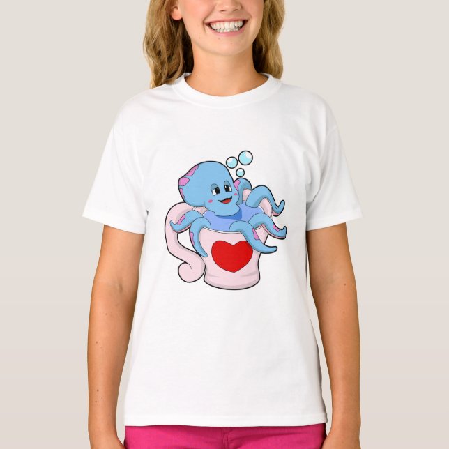 Octopus med Heart Kopp.PNG T Shirt (Framsida)